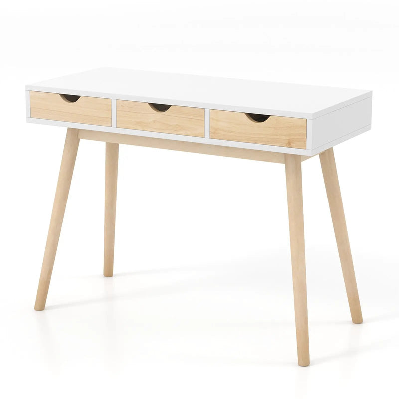 Computer Desk with 3 Drawers and Solid Rubber Wood Legs for Home Office by DirectDeals