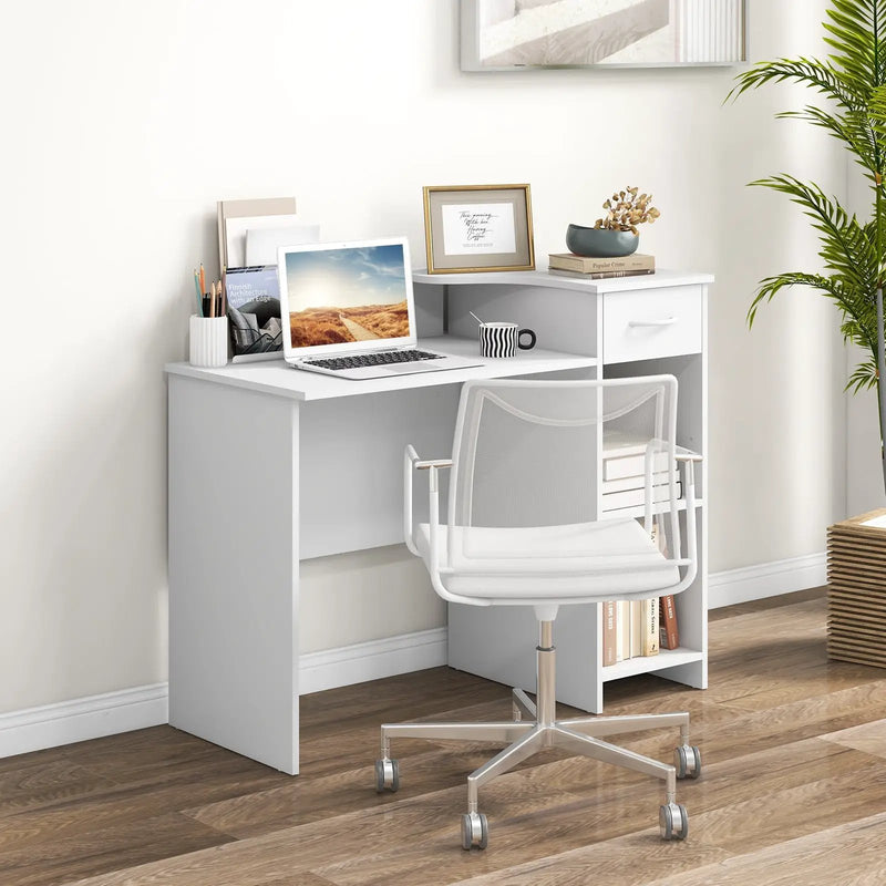 Computer Desk Modern Laptop PC Desk with Adjustable Shelf and Cable Hole-White by DirectDeals