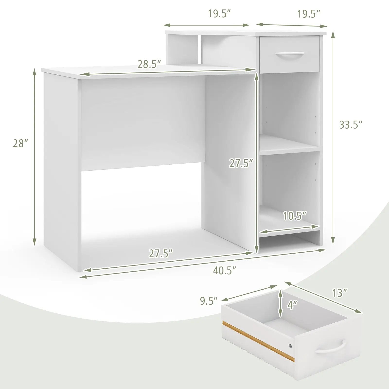 Computer Desk Modern Laptop PC Desk with Adjustable Shelf and Cable Hole-White by DirectDeals