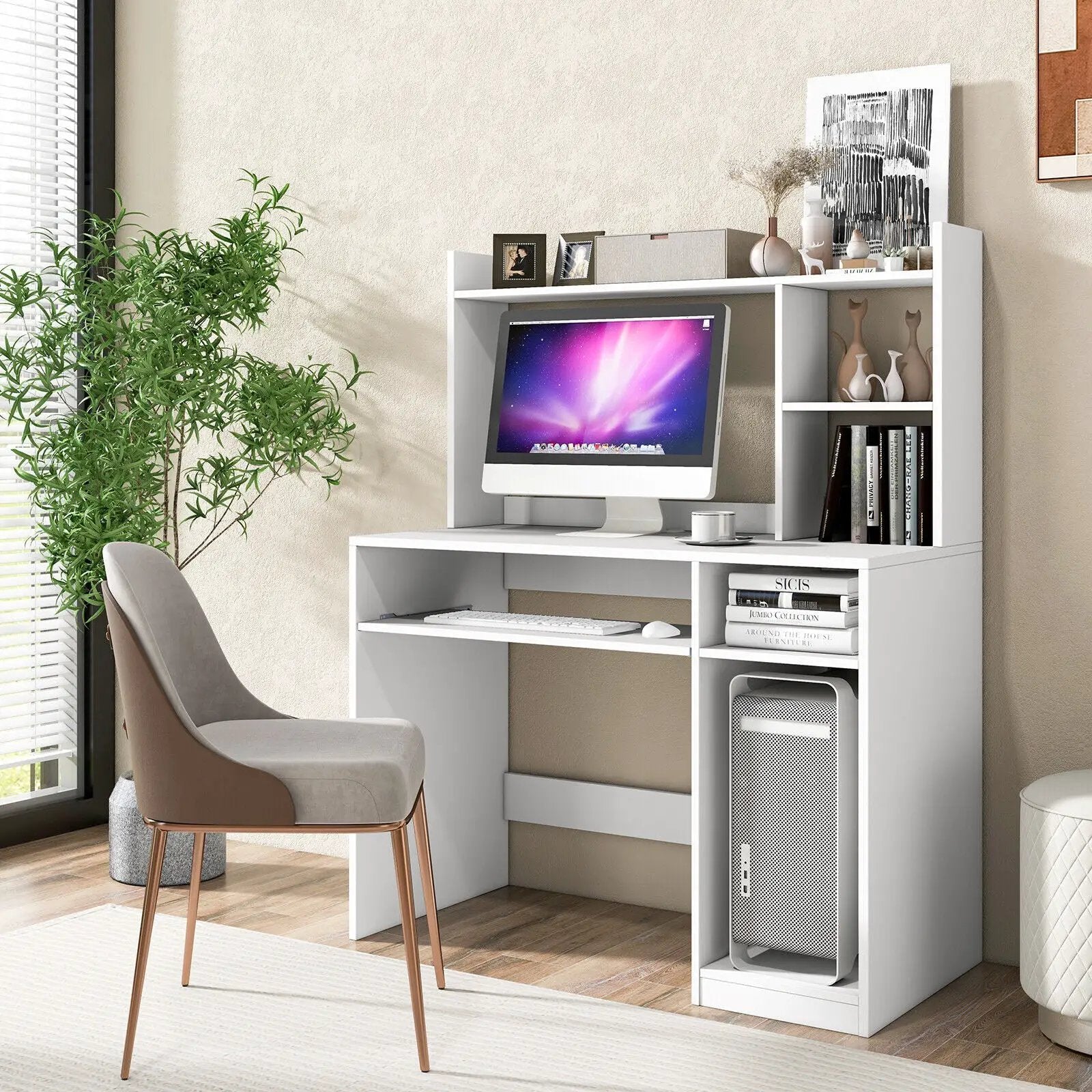 Home Office Computer Desk with Bookcase Keyboard Tray and CPU Stand by DirectDeals