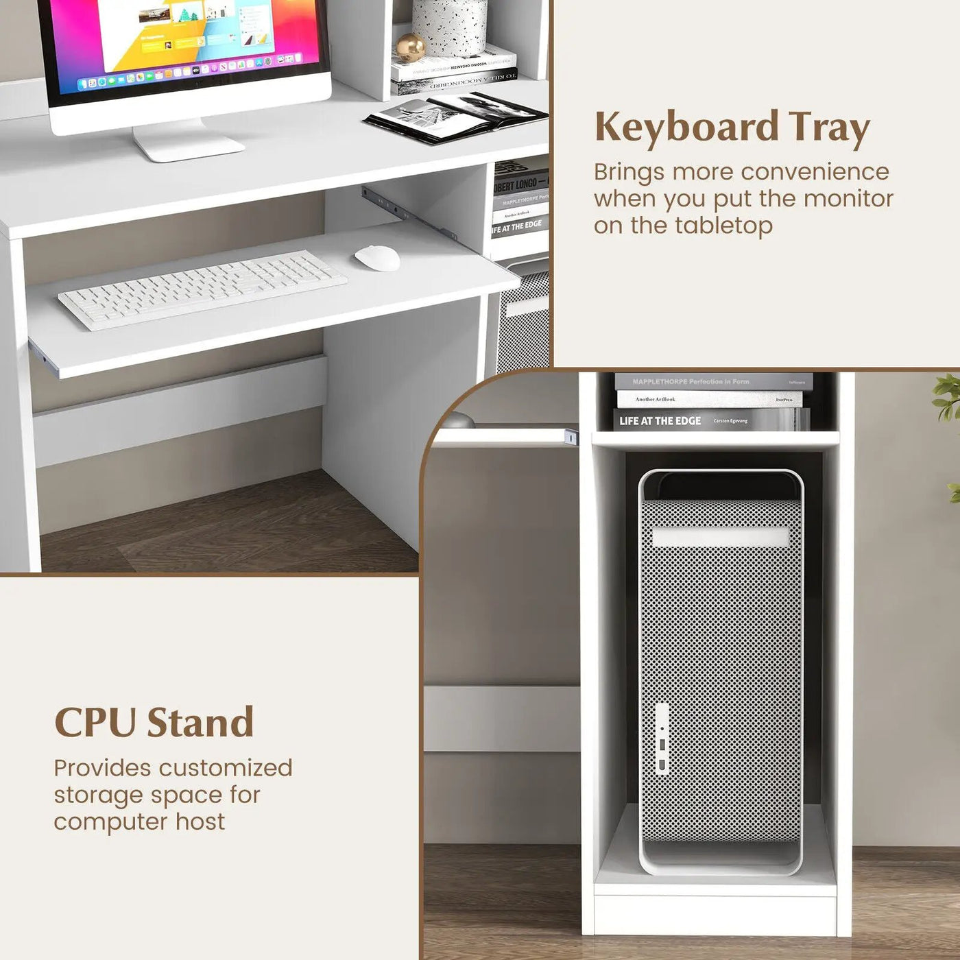 Home Office Computer Desk with Bookcase Keyboard Tray and CPU Stand by DirectDeals