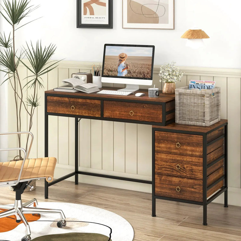 Computer Desk with 5 Drawers Home Office Desk with Side File Cabinet by DirectDeals