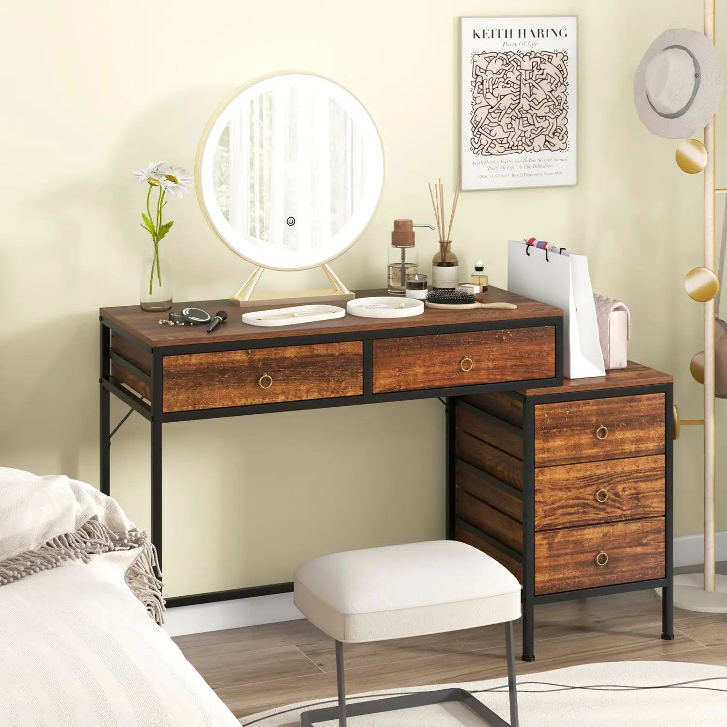 Computer Desk with 5 Drawers Home Office Desk with Side File Cabinet by DirectDeals
