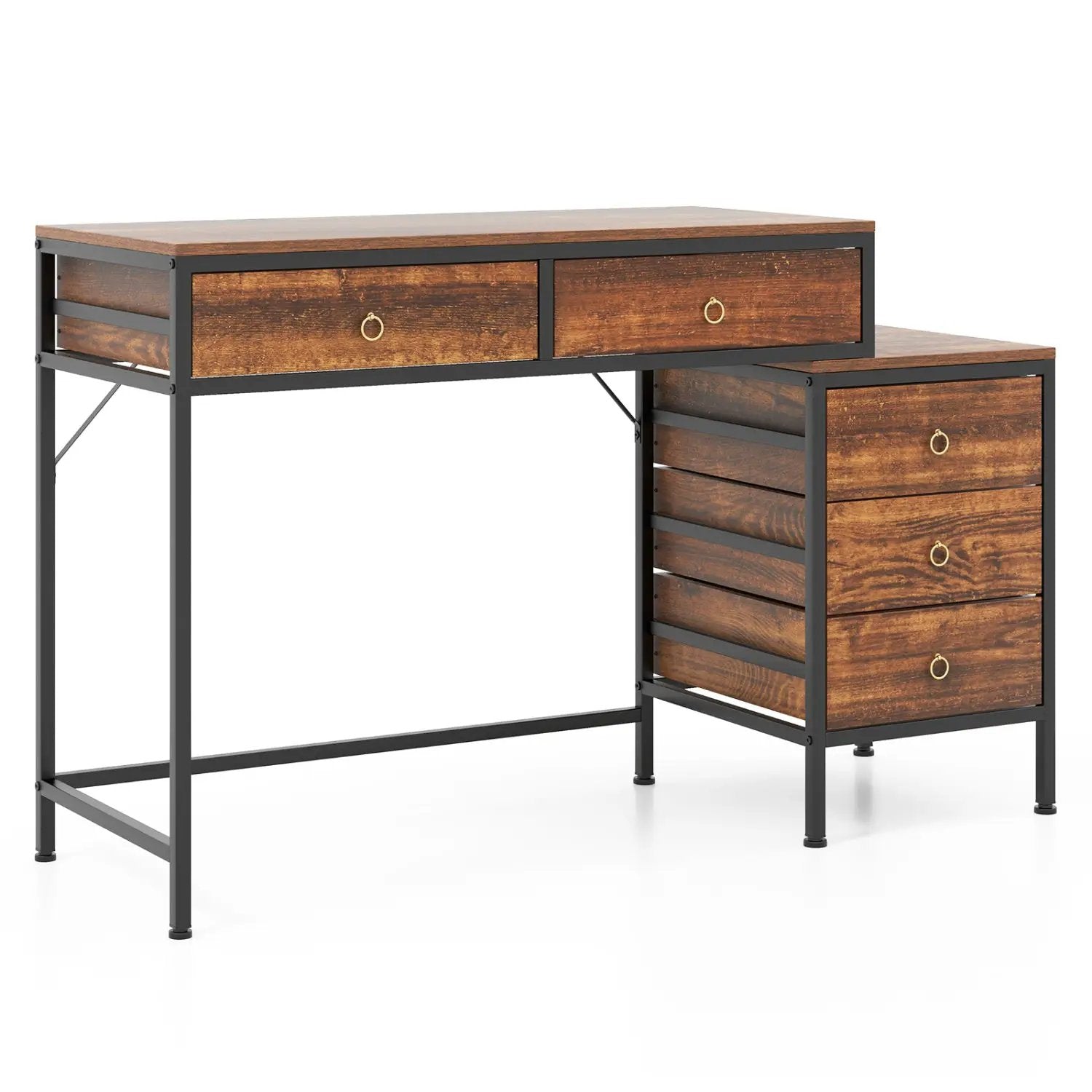 Computer Desk with 5 Drawers Home Office Desk with Side File Cabinet by DirectDeals
