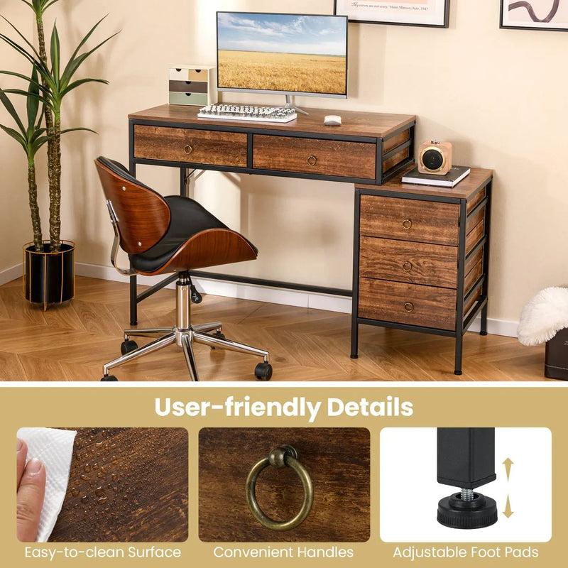 Computer Desk with 5 Drawers Home Office Desk with Side File Cabinet by DirectDeals