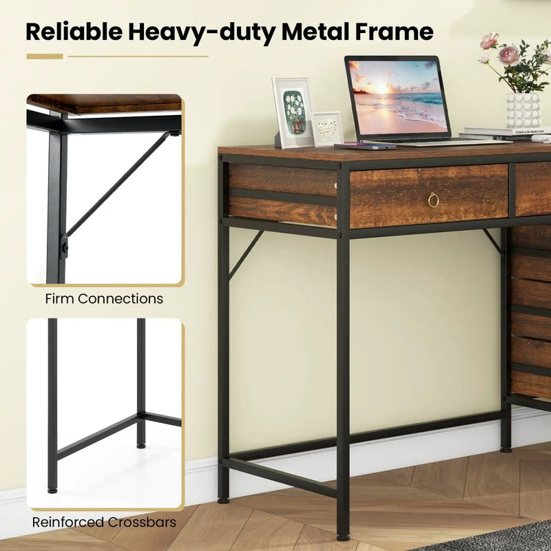 Computer Desk with 5 Drawers Home Office Desk with Side File Cabinet by DirectDeals
