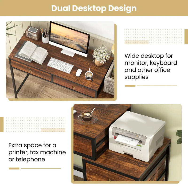 Computer Desk with 5 Drawers Home Office Desk with Side File Cabinet by DirectDeals