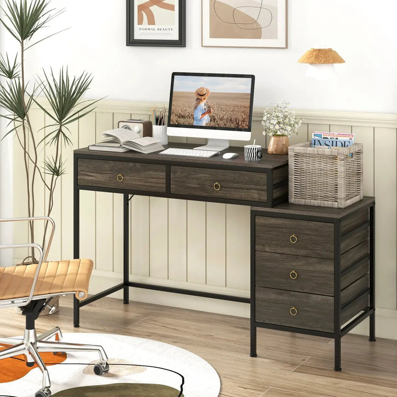 Computer Desk with 5 Drawers Home Office Desk with Side File Cabinet by DirectDeals