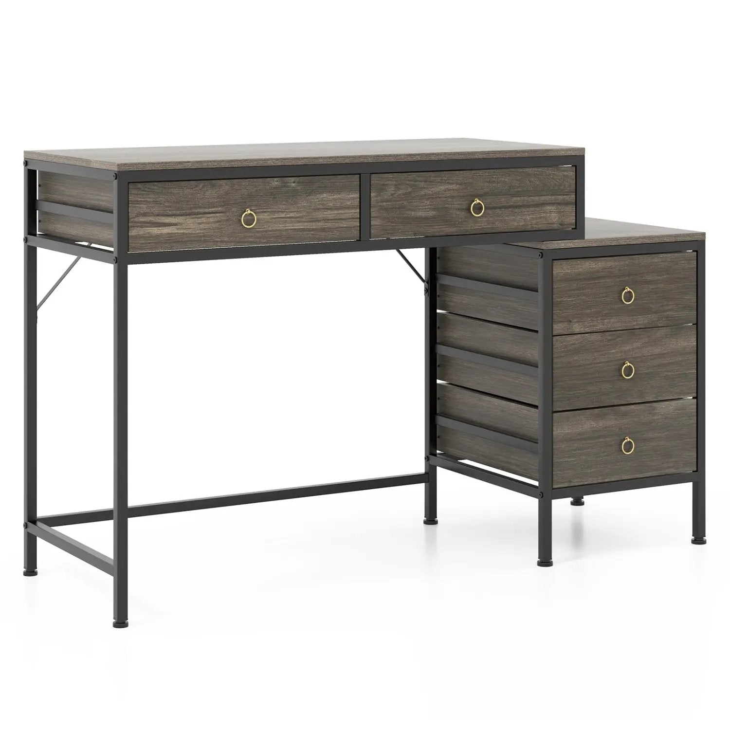 Computer Desk with 5 Drawers Home Office Desk with Side File Cabinet by DirectDeals