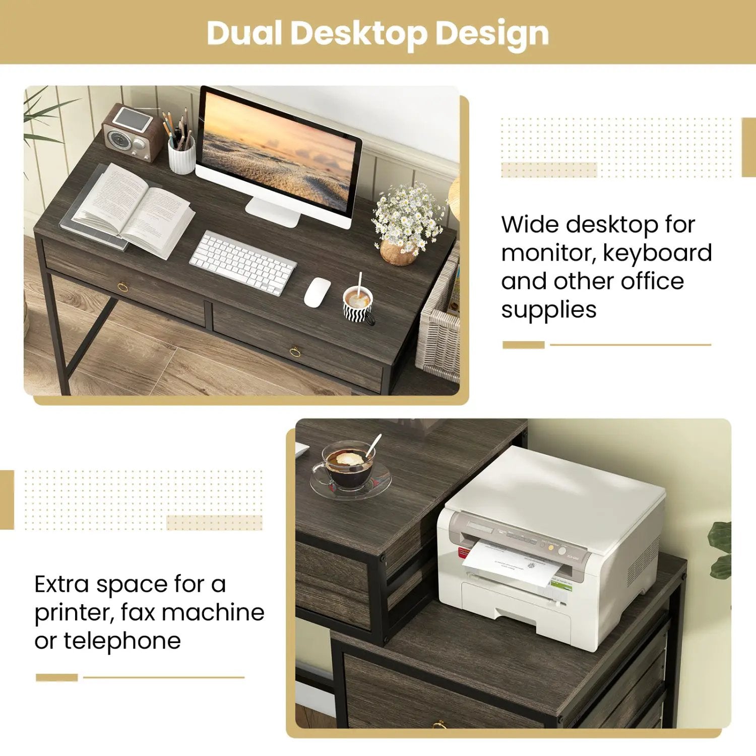 Computer Desk with 5 Drawers Home Office Desk with Side File Cabinet by DirectDeals