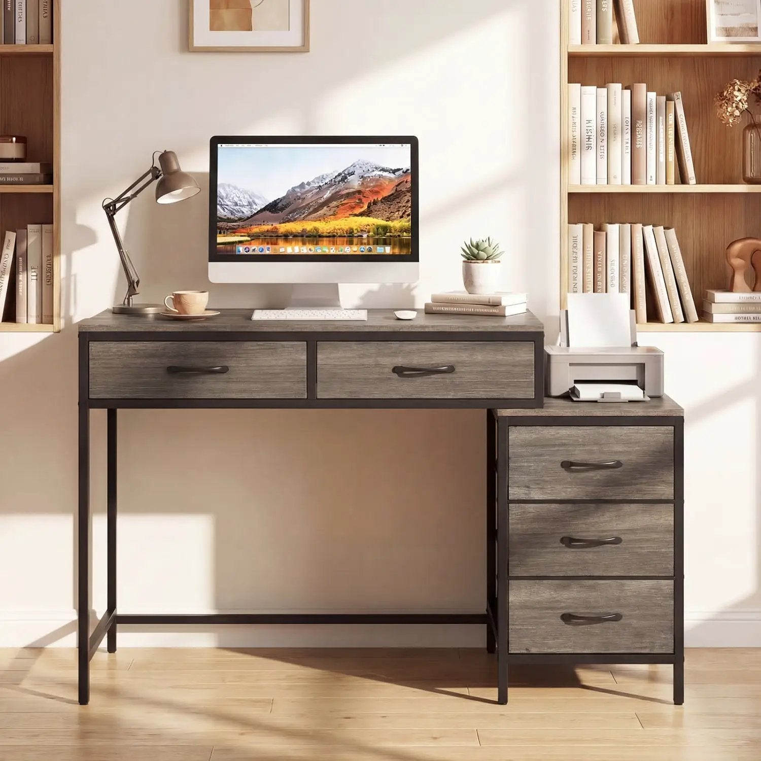 Computer Desk with 5 Drawers and Printer Stand for Bedroom and Small Spaces by DirectDeals