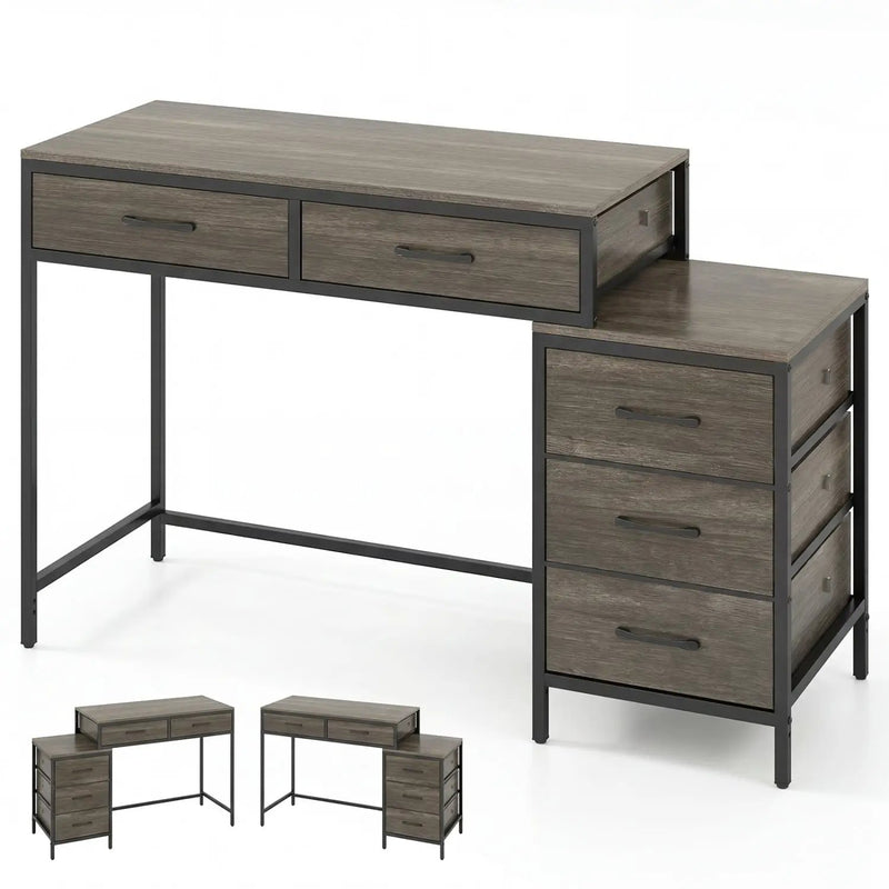 Computer Desk with 5 Drawers and Printer Stand for Bedroom and Small Spaces by DirectDeals