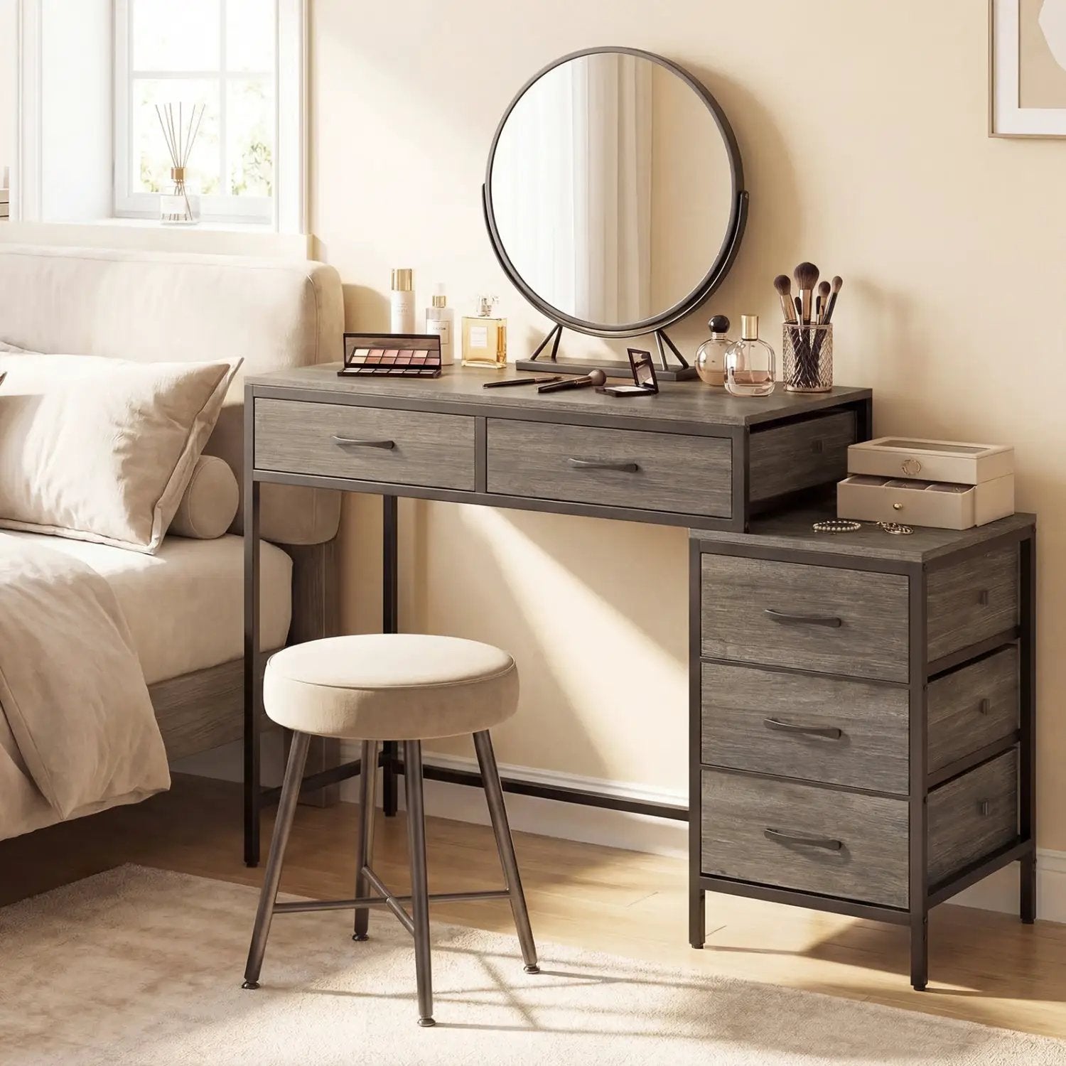 Computer Desk with 5 Drawers and Printer Stand for Bedroom and Small Spaces by DirectDeals