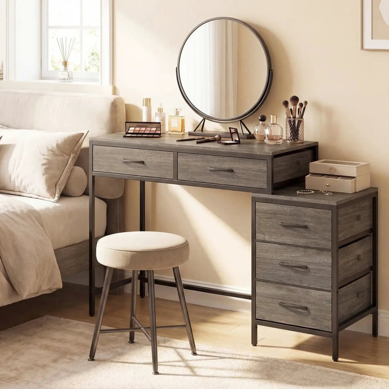 Computer Desk with 5 Drawers and Printer Stand for Bedroom and Small Spaces by DirectDeals