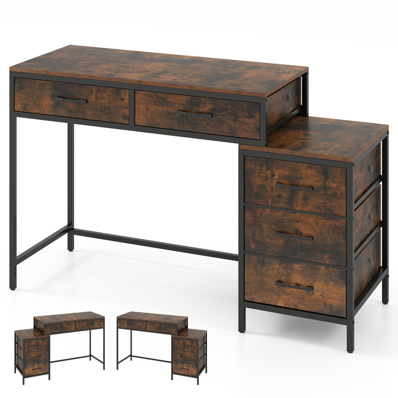 Computer Desk with 5 Drawers and Printer Stand for Bedroom and Small Spaces by DirectDeals