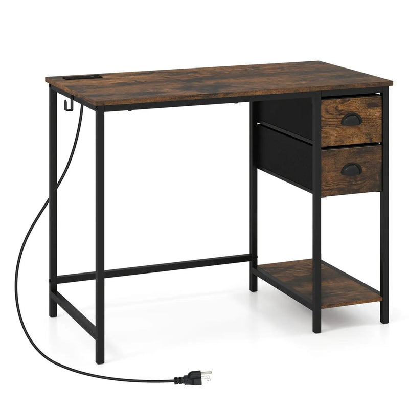 Computer Desk with Charging Station and 2 Fabric Drawers for Small Spaces by DirectDeals