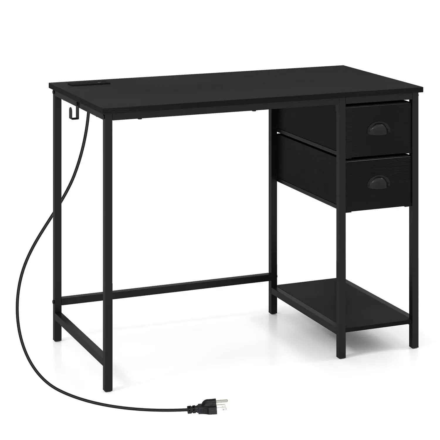 Computer Desk with Charging Station and 2 Fabric Drawers for Small Spaces by DirectDeals