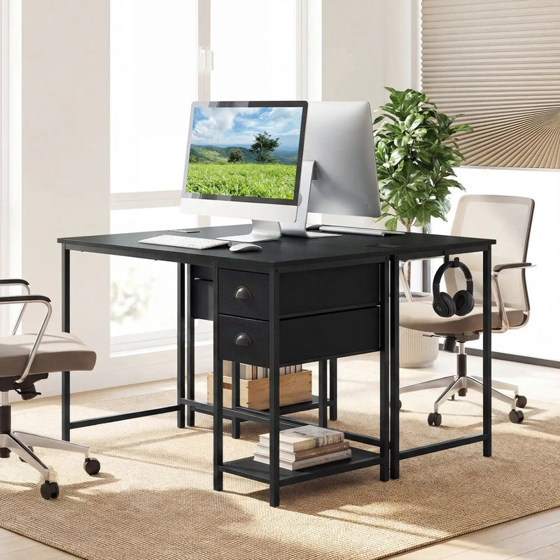 Computer Desk with Charging Station and 2 Fabric Drawers for Small Spaces by DirectDeals