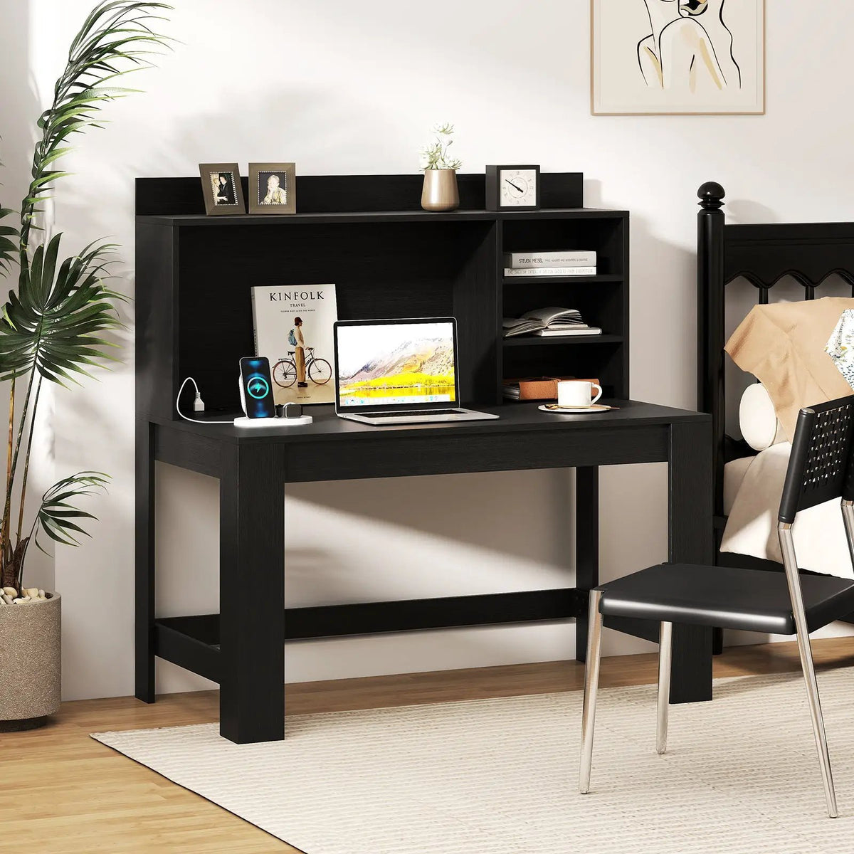 Modern Computer Desk with Hutch and Storage Shelves by DirectDeals