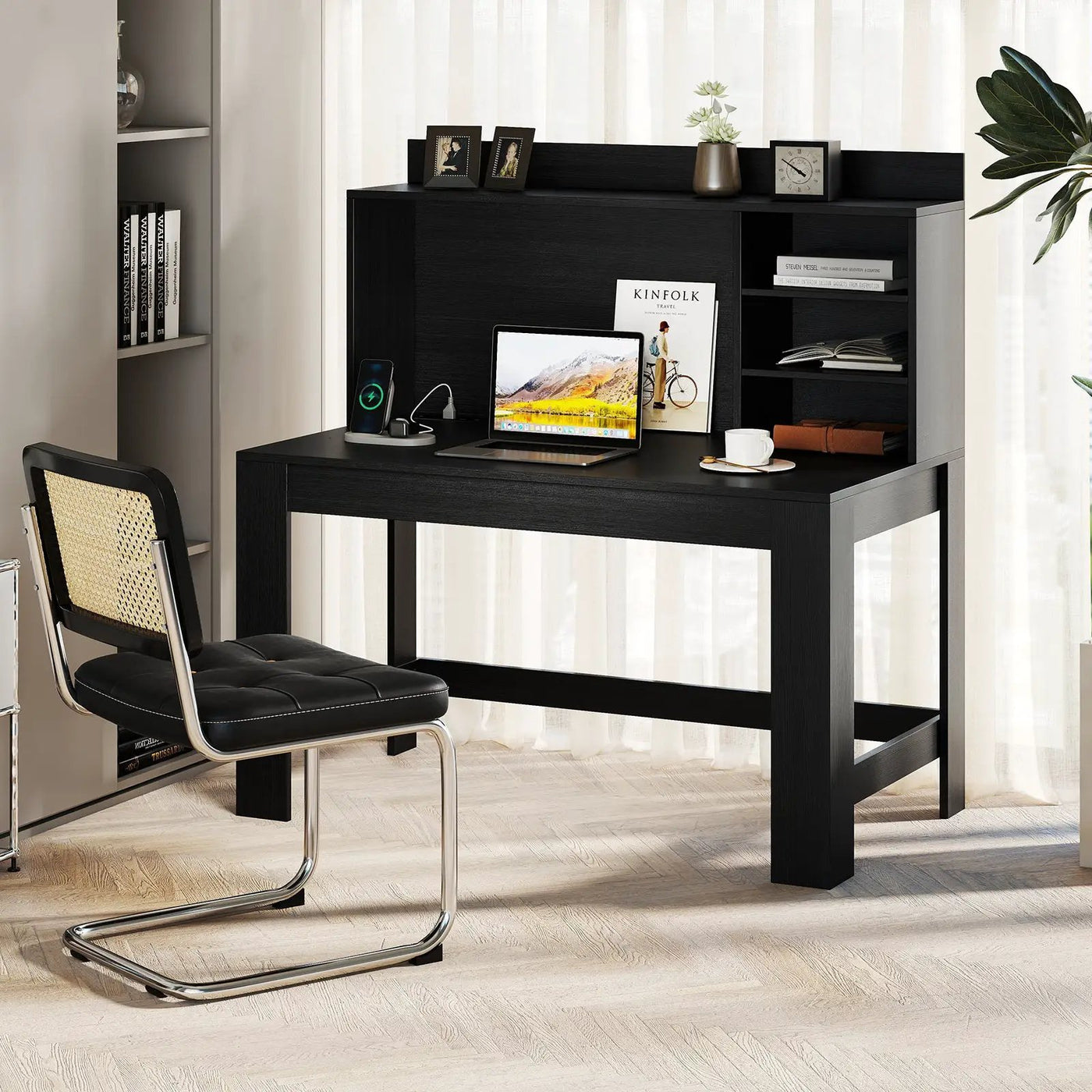 Modern Computer Desk with Hutch and Storage Shelves by DirectDeals