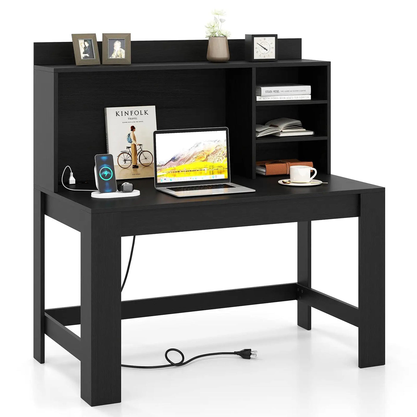 Modern Computer Desk with Hutch and Storage Shelves by DirectDeals