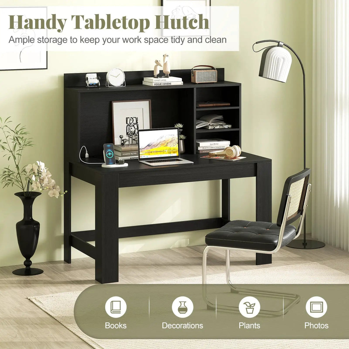 Modern Computer Desk with Hutch and Storage Shelves by DirectDeals