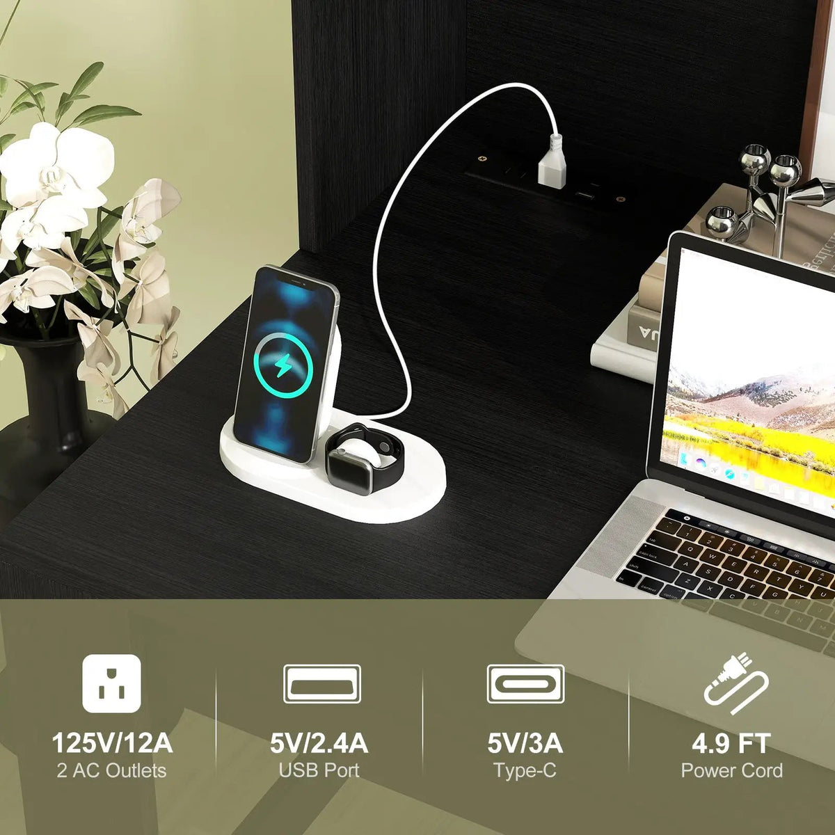 Modern Computer Desk with Hutch and Storage Shelves by DirectDeals