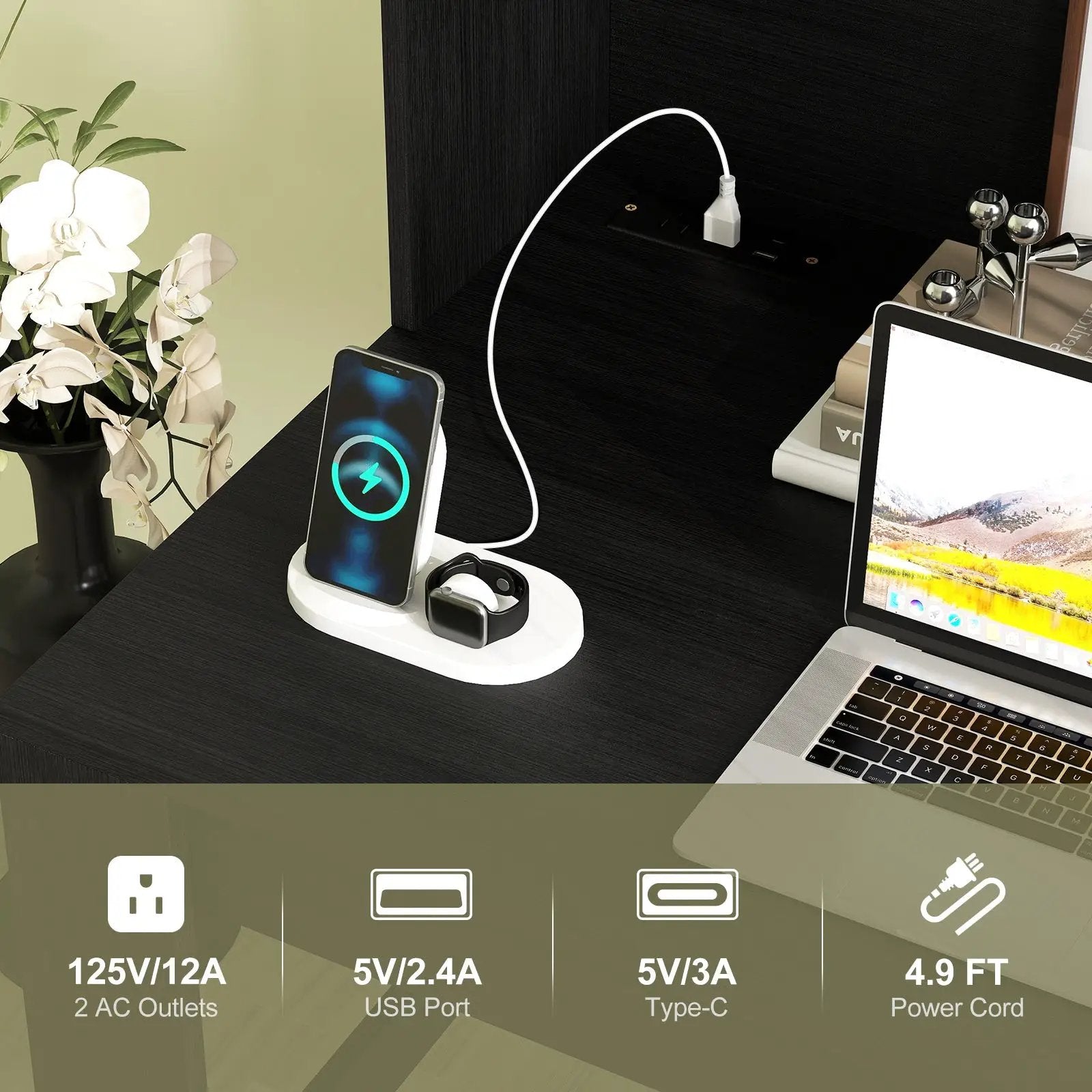 Modern Computer Desk with Hutch and Storage Shelves by DirectDeals