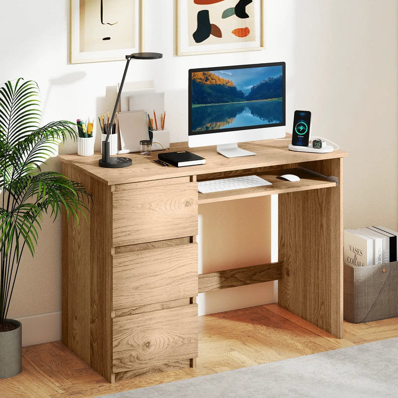 Computer Desk with Power Outlet Keyboard Tray and 3 Large Drawers by DirectDeals