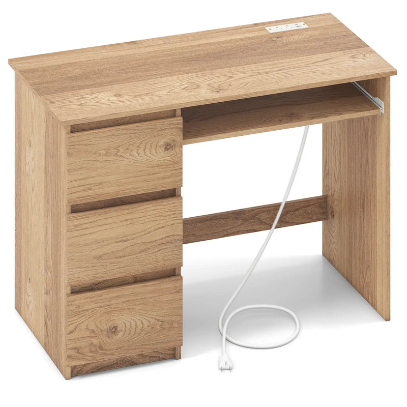 Computer Desk with Power Outlet Keyboard Tray and 3 Large Drawers by DirectDeals