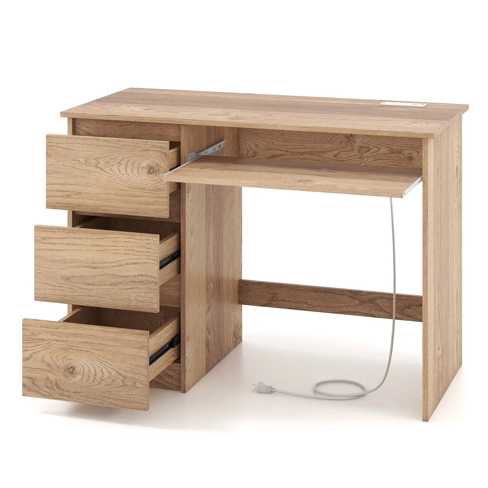 Computer Desk with Power Outlet Keyboard Tray and 3 Large Drawers by DirectDeals