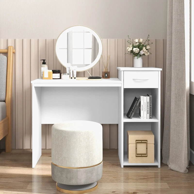 Computer Desk with Drawer Modern Laptop PC Desk with Adjustable Shelf and Cable Hole-White by DirectDeals