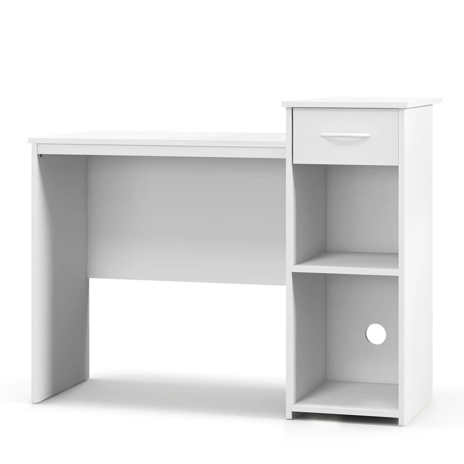 Computer Desk with Drawer Modern Laptop PC Desk with Adjustable Shelf and Cable Hole-White by DirectDeals