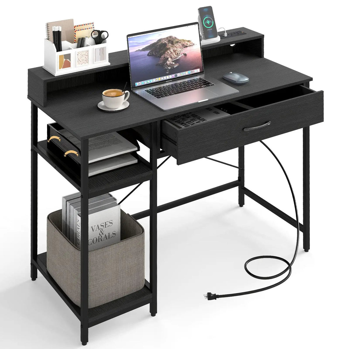 48 Inch Computer Desk with Monitor Stand Drawer and Shelves by DirectDeals