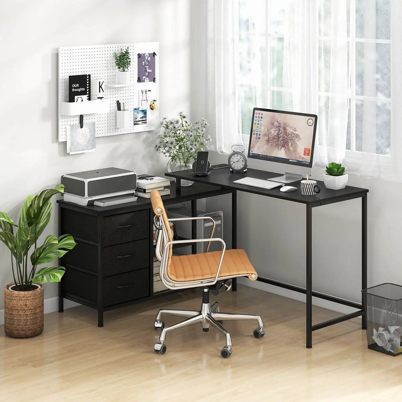 L-shaped Computer Desk with Power Outlet for Working Studying Gaming by DirectDeals