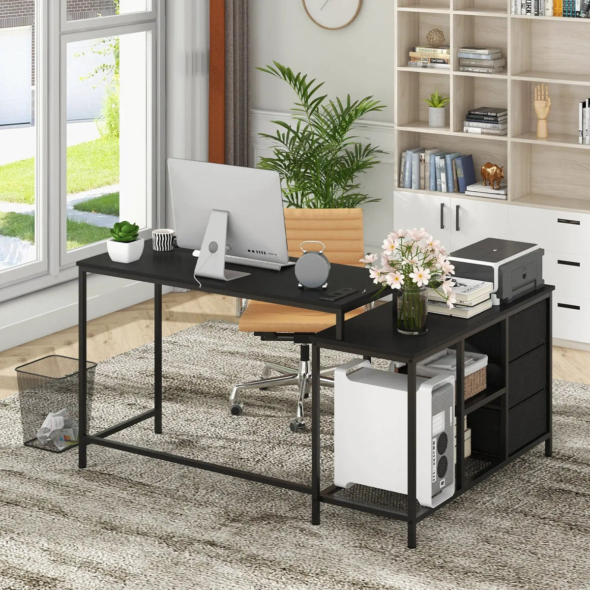 L-shaped Computer Desk with Power Outlet for Working Studying Gaming by DirectDeals
