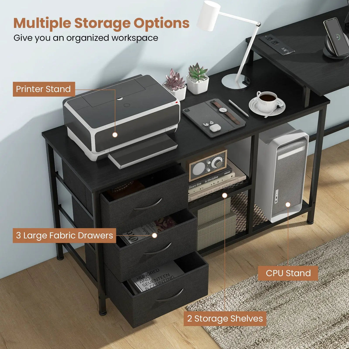 L-shaped Computer Desk with Power Outlet for Working Studying Gaming by DirectDeals