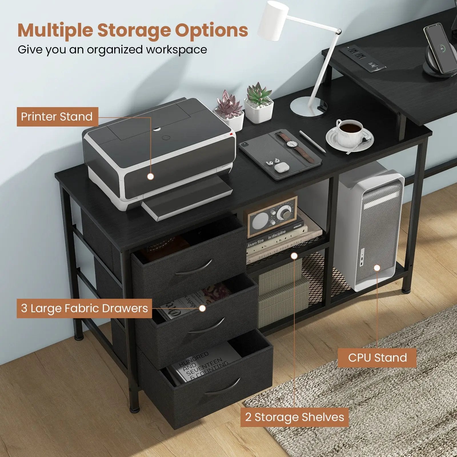 L-shaped Computer Desk with Power Outlet for Working Studying Gaming by DirectDeals