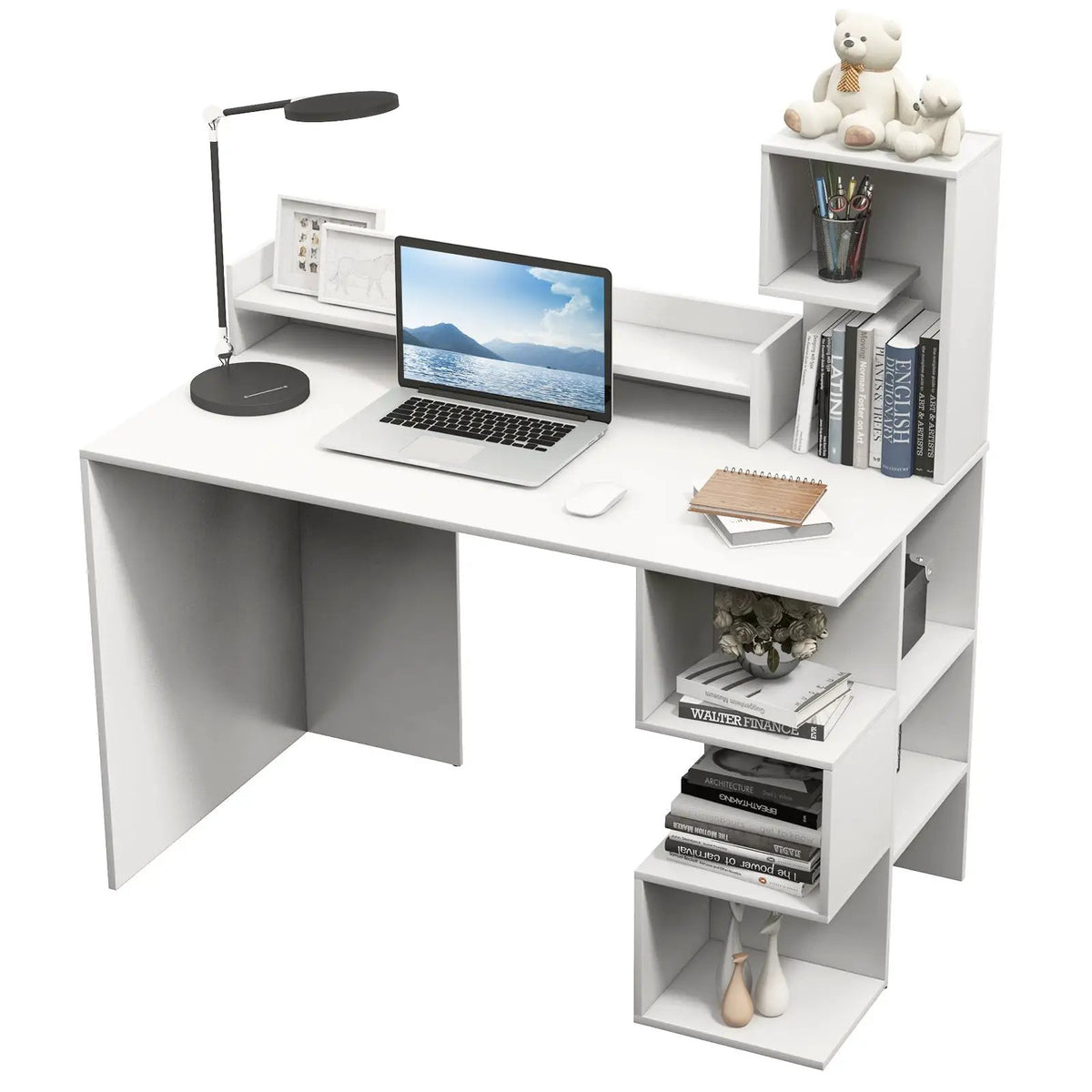 Modern Computer Desk with Storage Bookshelf and Hutch for Home Office by DirectDeals