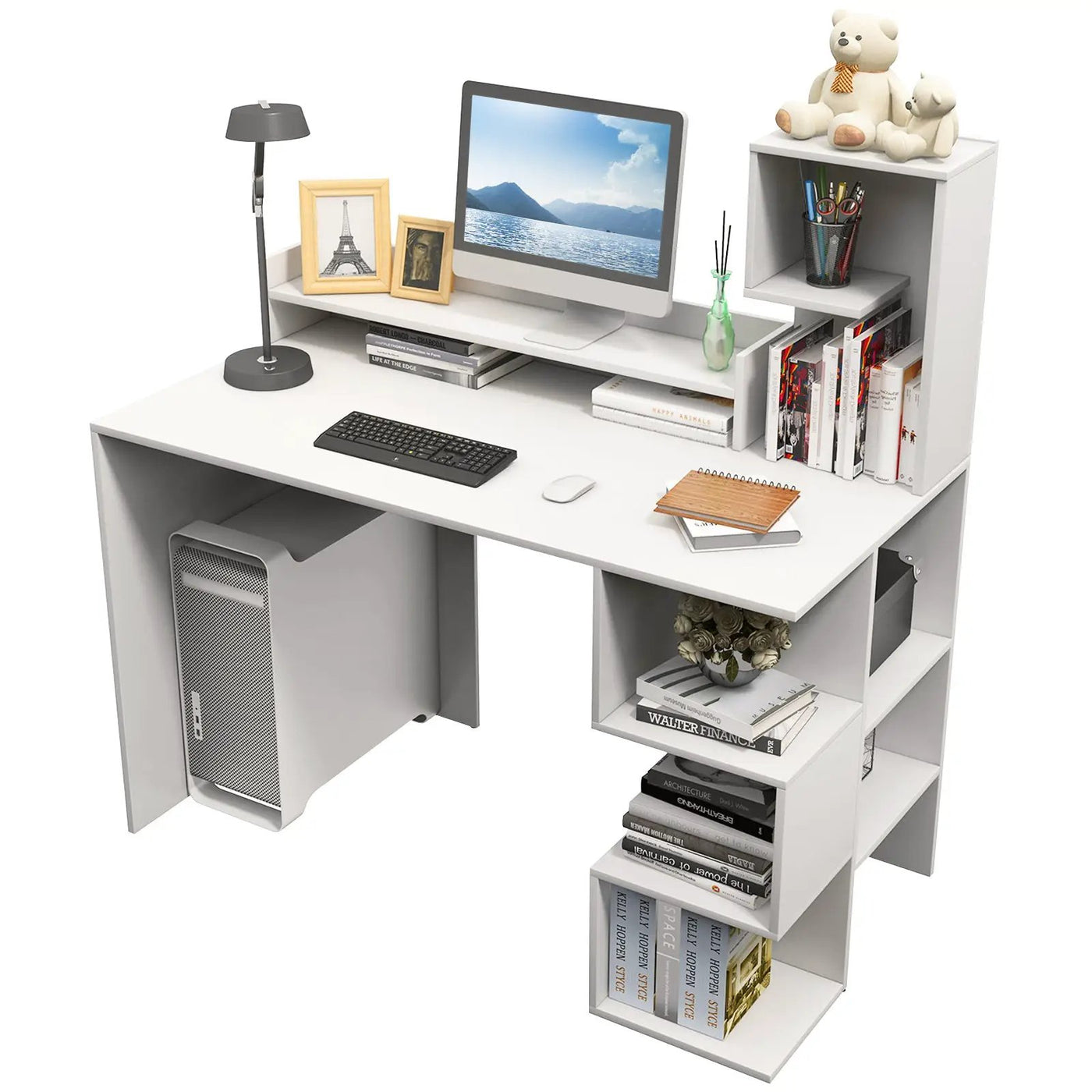 Modern Computer Desk with Storage Bookshelf and Hutch for Home Office by DirectDeals