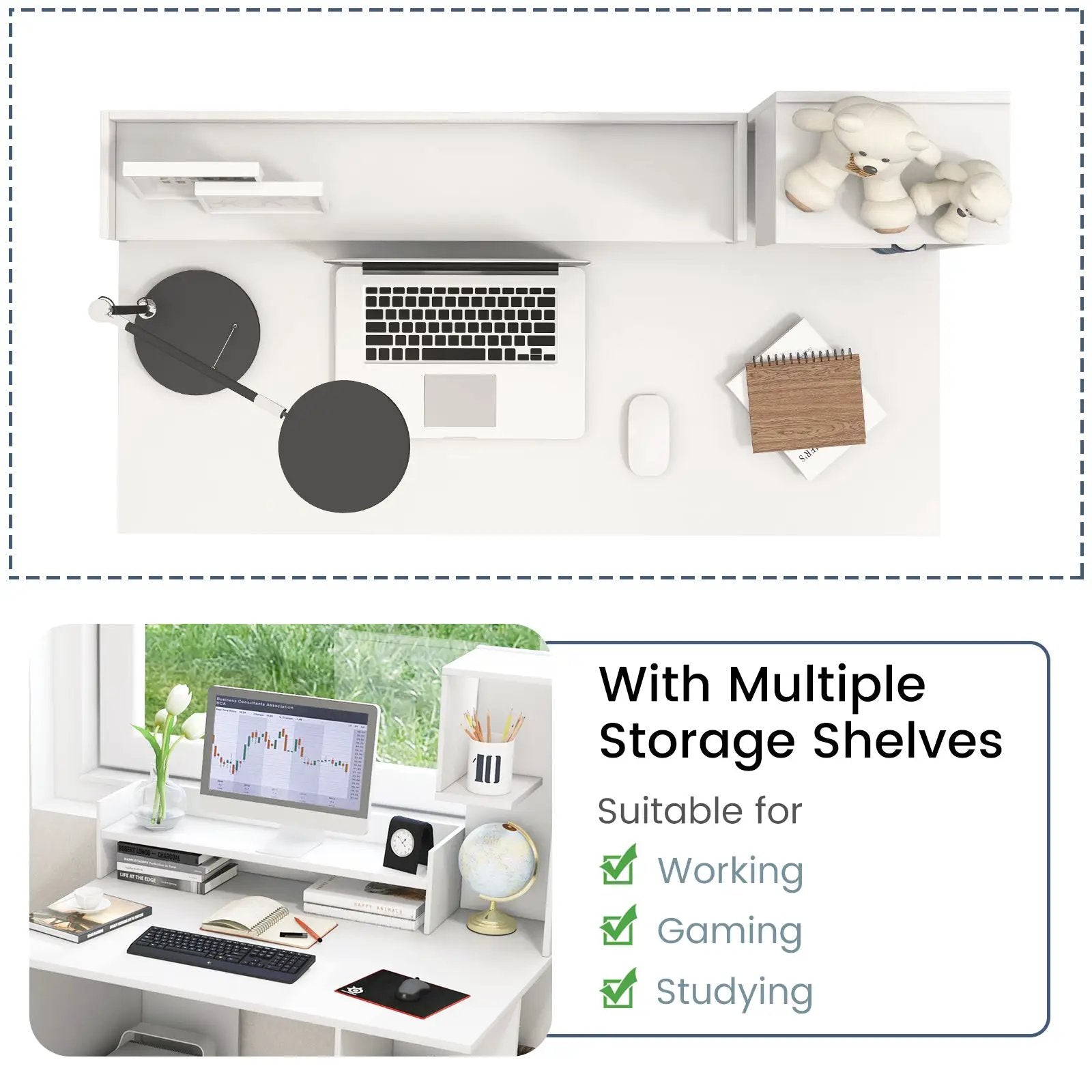 Modern Computer Desk with Storage Bookshelf and Hutch for Home Office by DirectDeals