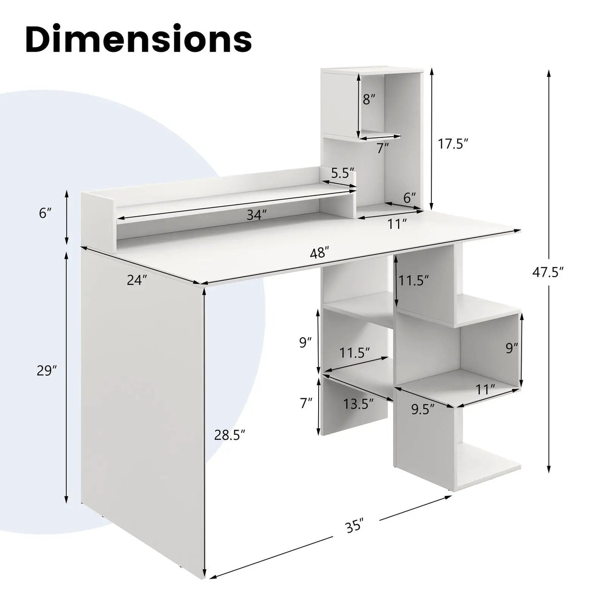 Modern Computer Desk with Storage Bookshelf and Hutch for Home Office by DirectDeals