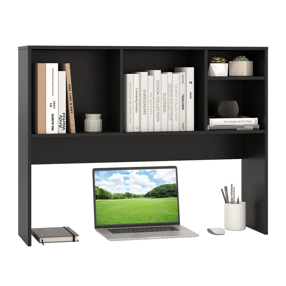 Computer Desktop Bookcase with 4 Cubbies and Open Back Compartment by DirectDeals