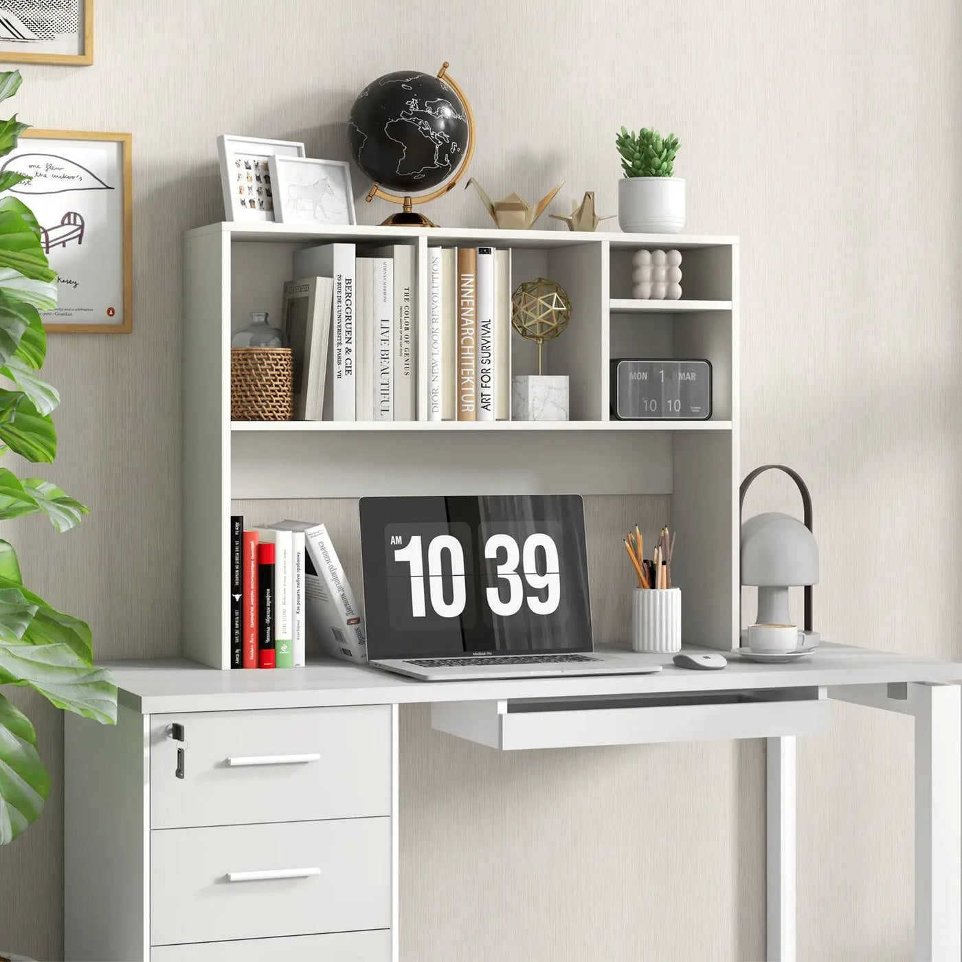 Computer Desktop Bookcase with 4 Cubbies and Open Back Compartment by DirectDeals