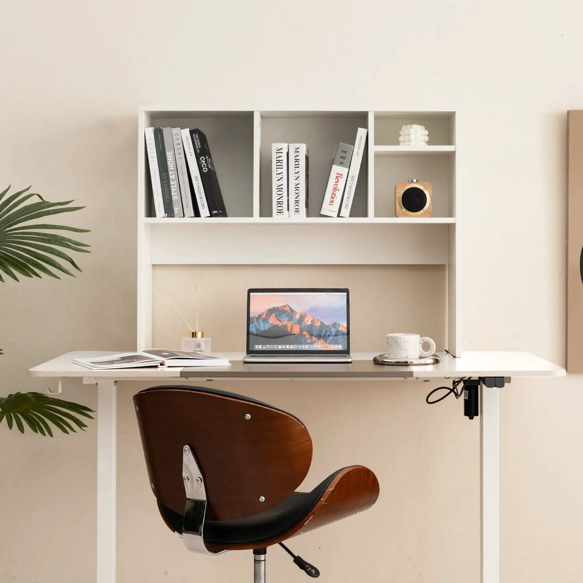 Computer Desktop Bookcase with 4 Cubbies and Open Back Compartment by DirectDeals