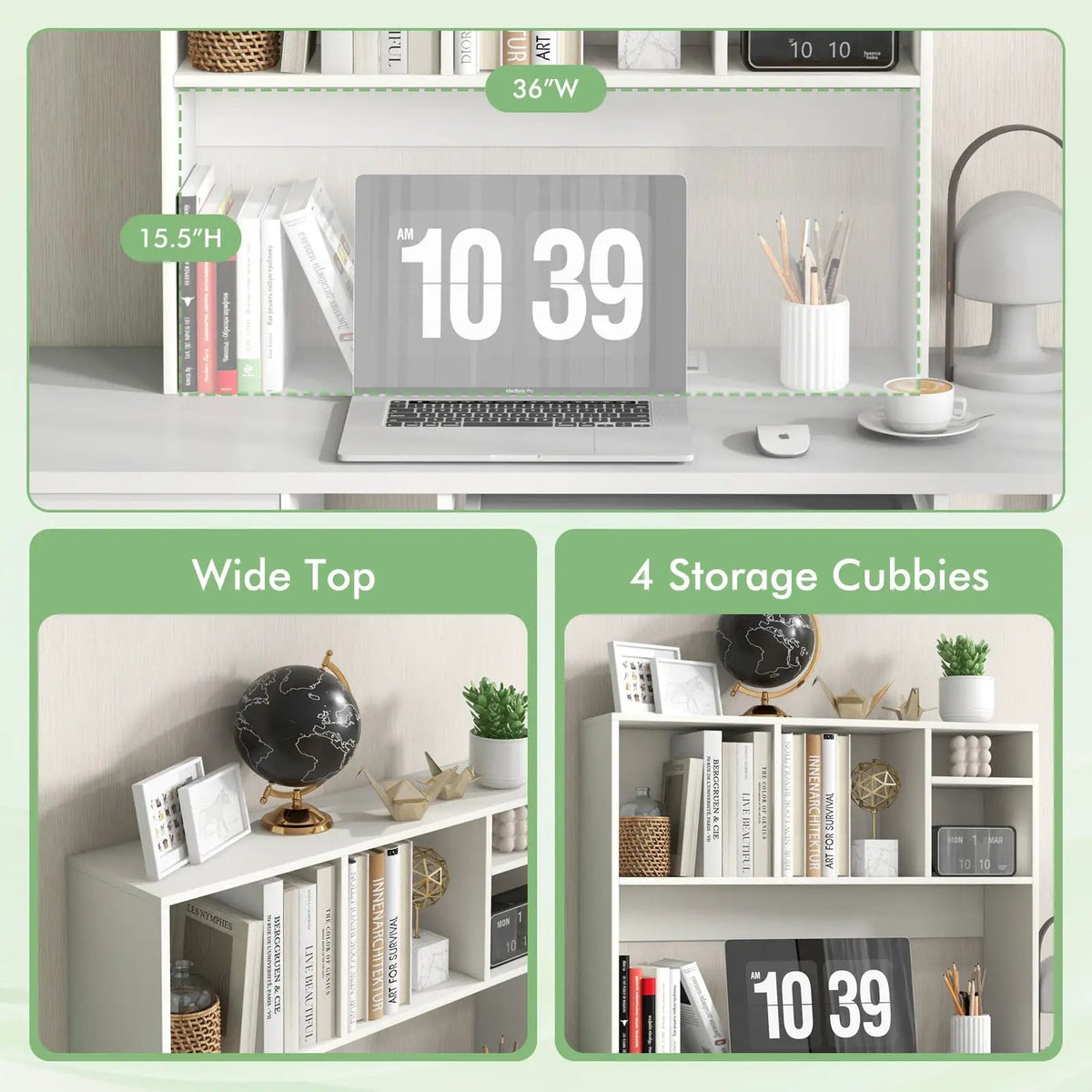 Computer Desktop Bookcase with 4 Cubbies and Open Back Compartment by DirectDeals