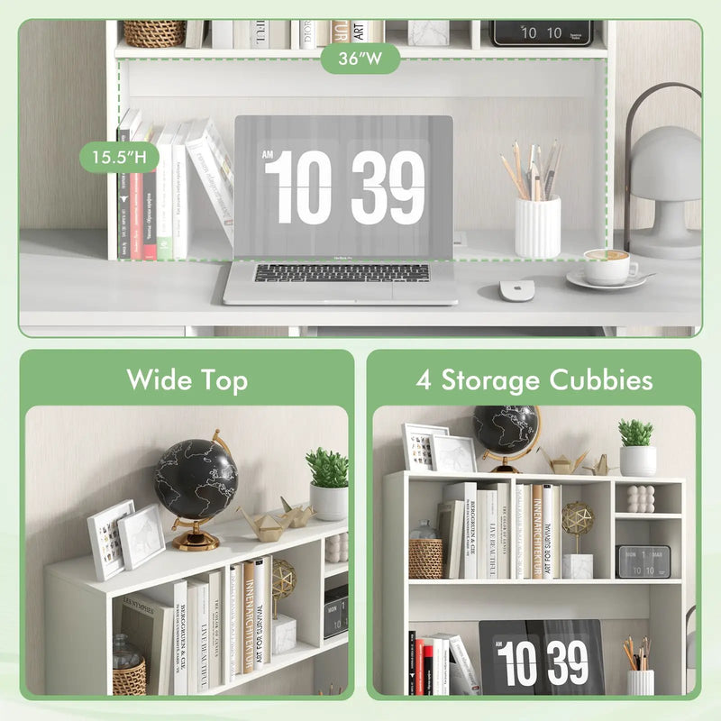 Computer Desktop Bookcase with 4 Cubbies and Open Back Compartment by DirectDeals