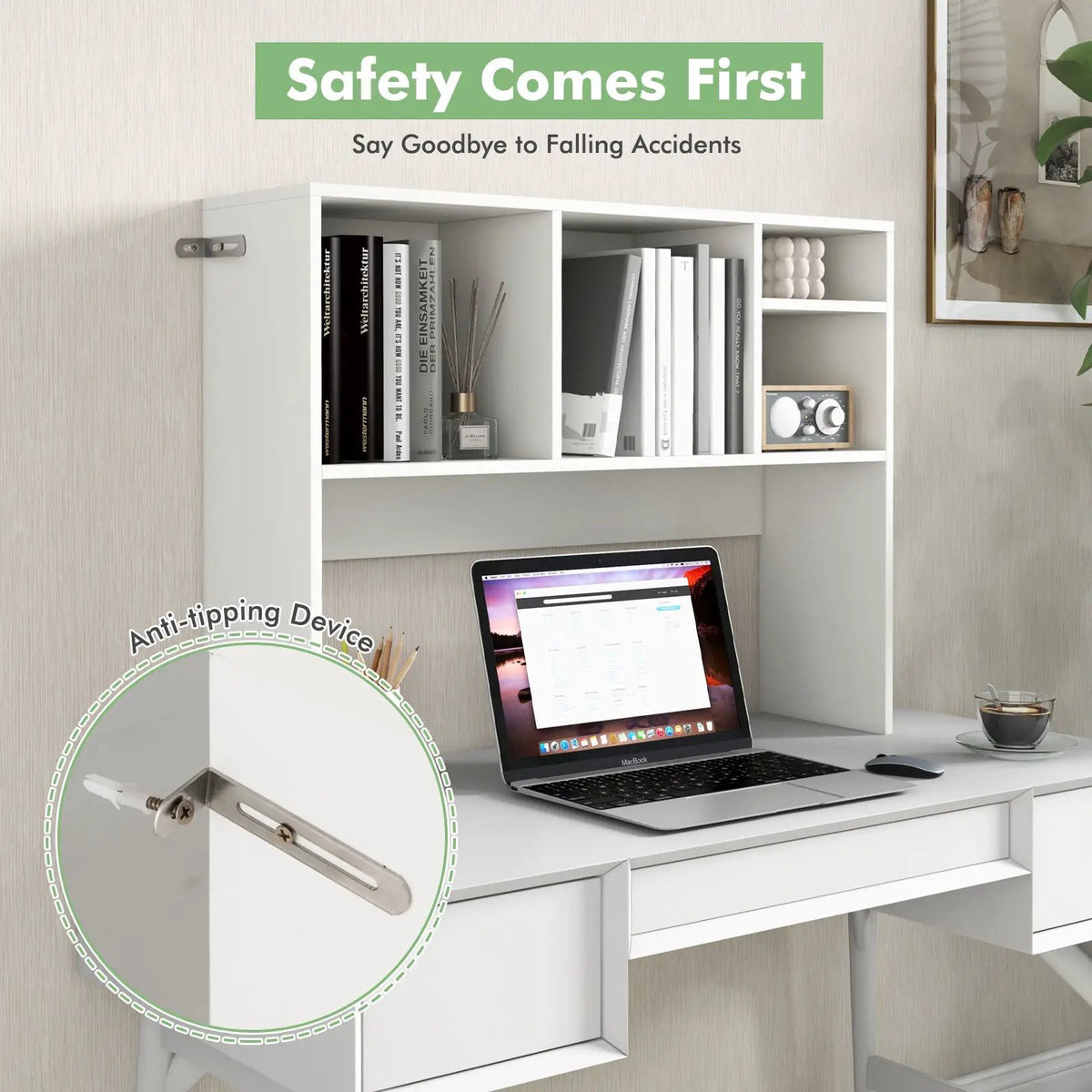 Computer Desktop Bookcase with 4 Cubbies and Open Back Compartment by DirectDeals