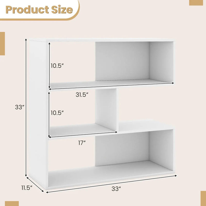 Concave Bookshelf with 3 Open Shelves and Anti-Tip Device by DirectDeals