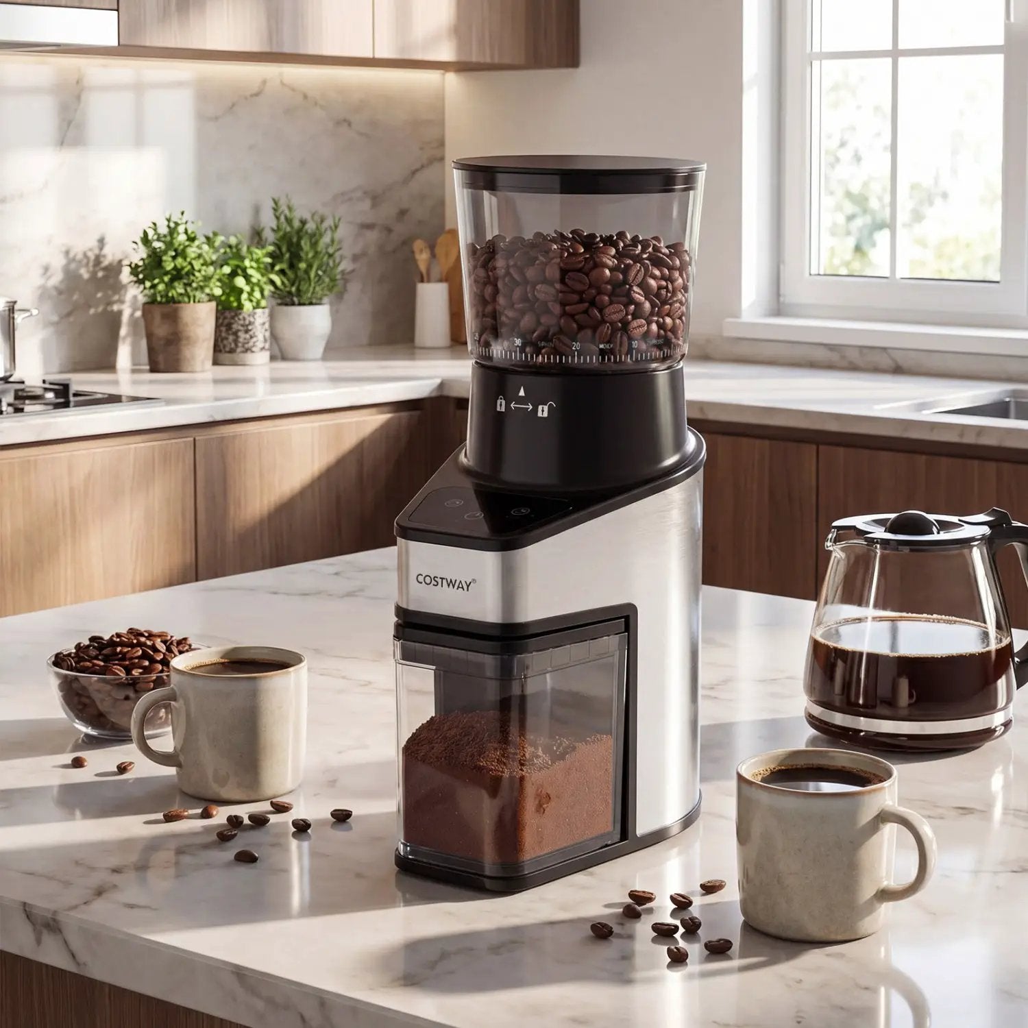 Conical Burr Coffee Grinder with 60 Precise Grinding Settings and Digital Display by DirectDeals